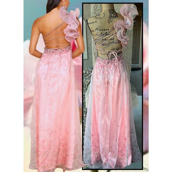 Lulus Decadent Dreamer Pink Floral Backless One-Shoulder Maxi Dress Size M - Picture 4 of 10